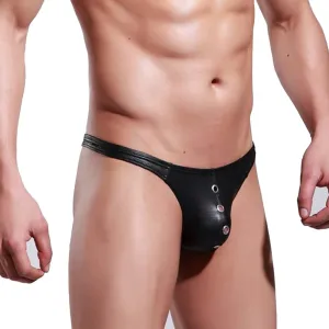 Men's Faux Leather G-String Thong Bikini Briefs Jockstrap Underwear