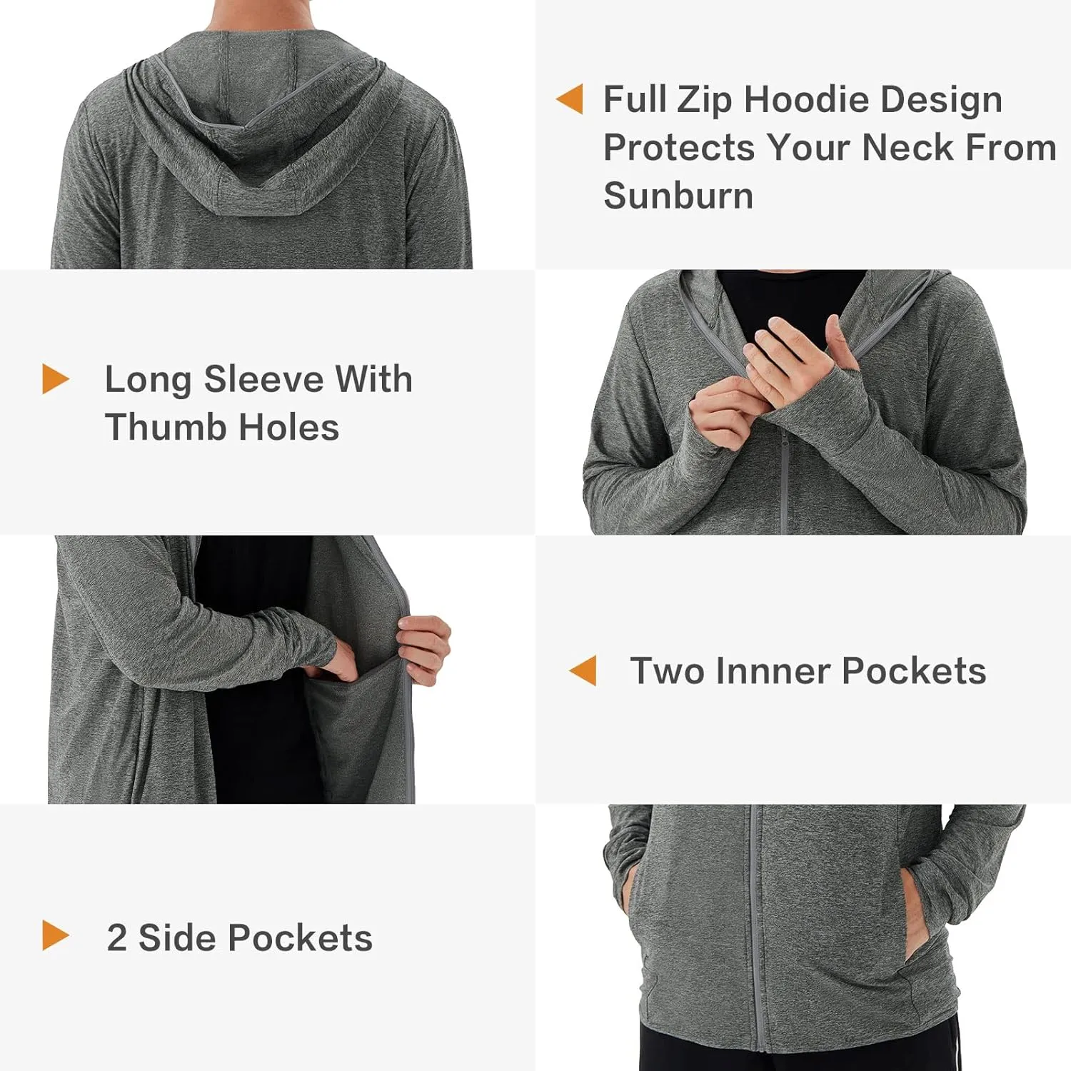 Men's Full Zip Workout Athletic Jackets Lightweight Running Jacket Breathable Hooded Jacket with Thumb Holes
