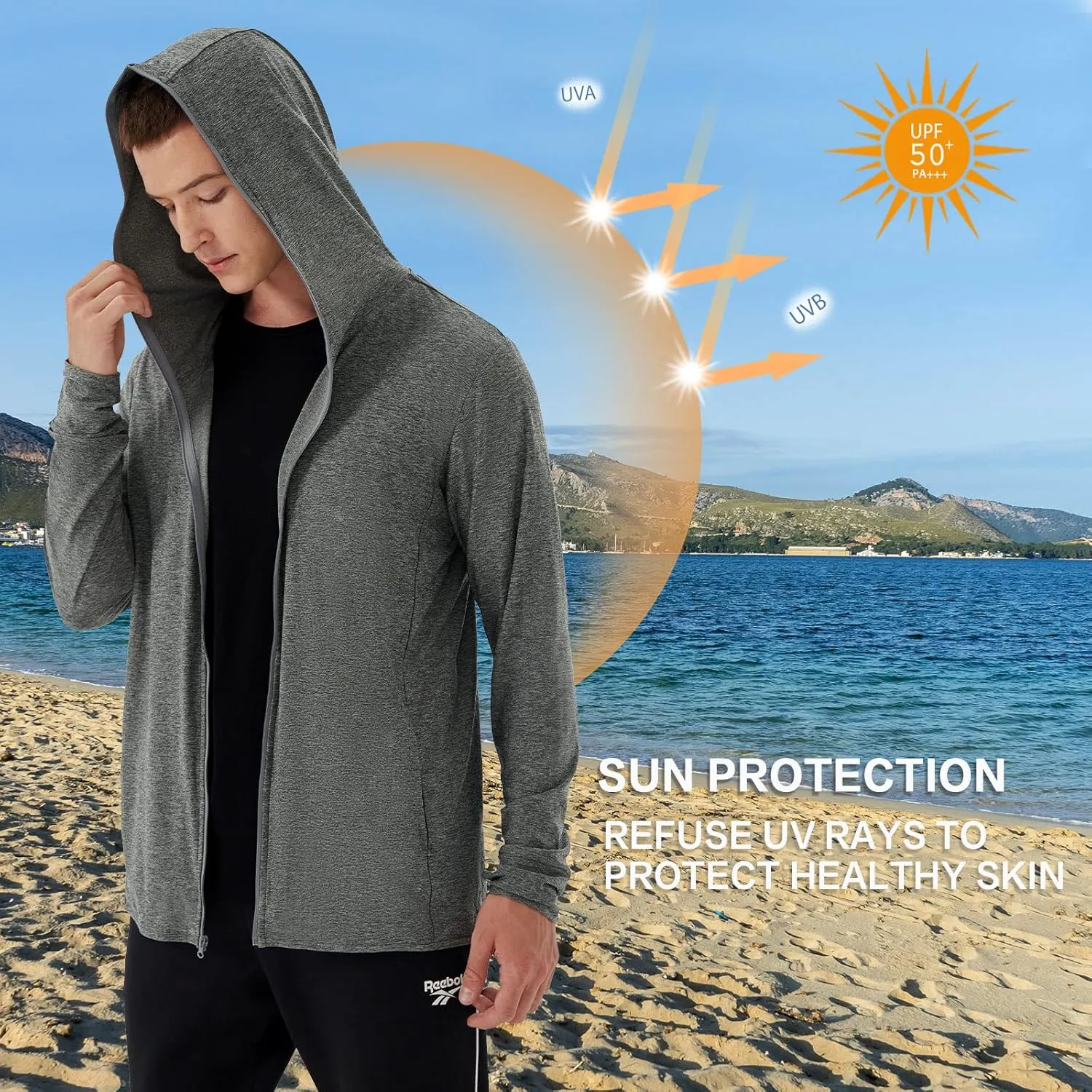 Men's Full Zip Workout Athletic Jackets Lightweight Running Jacket Breathable Hooded Jacket with Thumb Holes