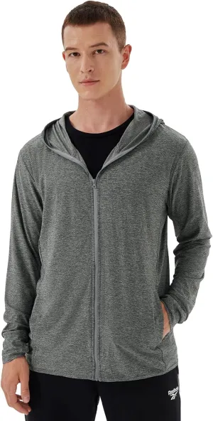 Men's Full Zip Workout Athletic Jackets Lightweight Running Jacket Breathable Hooded Jacket with Thumb Holes