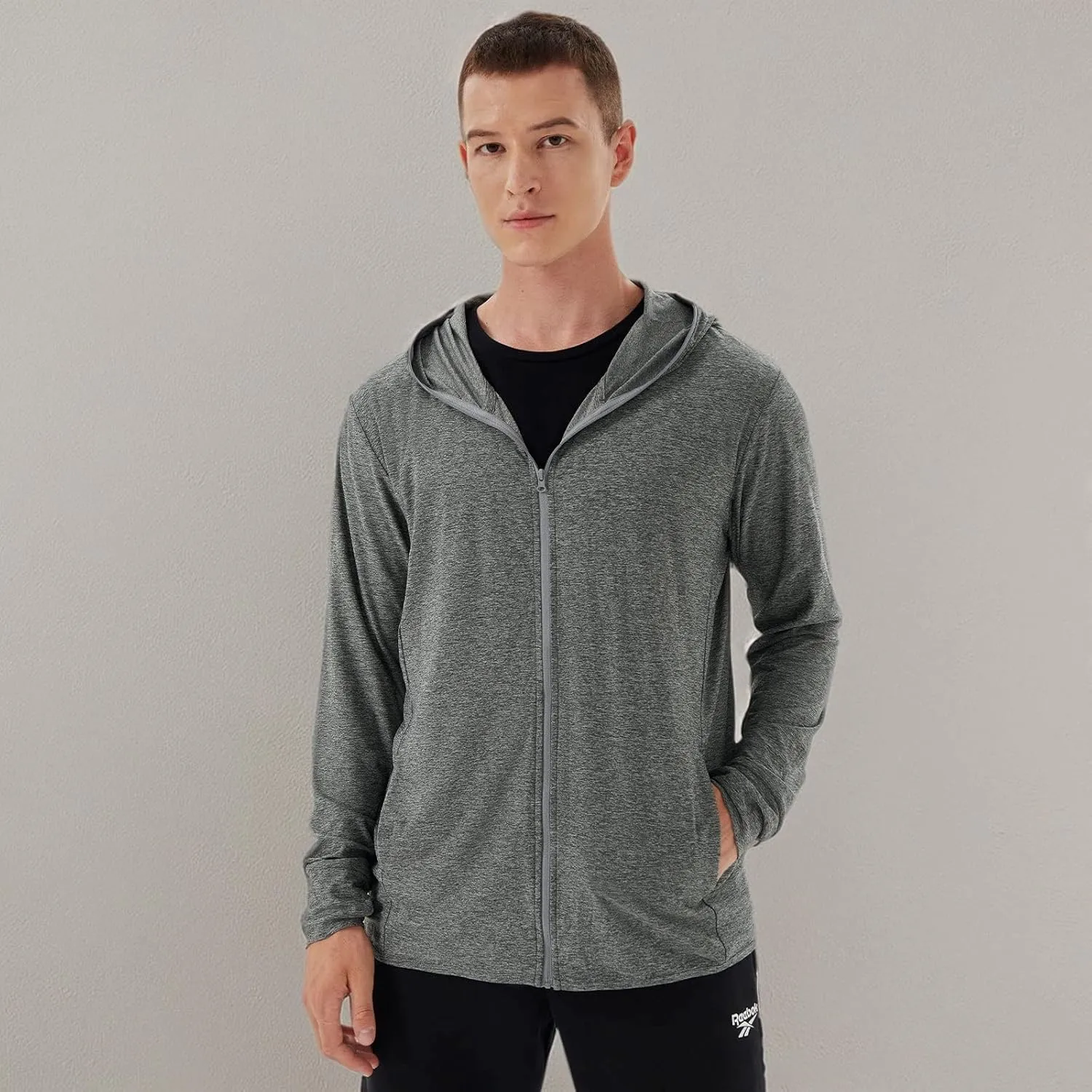 Men's Full Zip Workout Athletic Jackets Lightweight Running Jacket Breathable Hooded Jacket with Thumb Holes