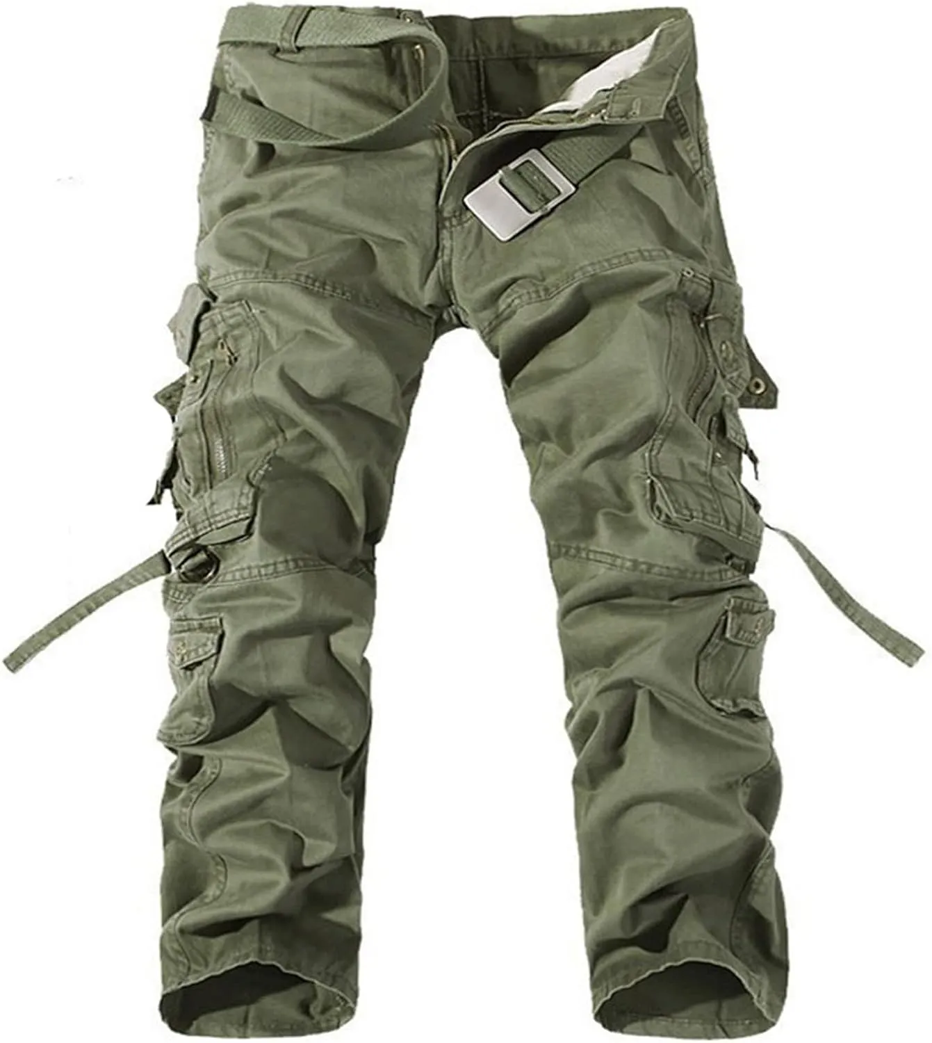Men's Heavyweight Cargo Pants Casual Military Cargo Trousers Baggy Camo Work Trousers with Multi Pockets (No Belt)