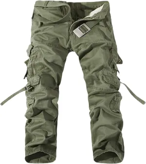 Men's Heavyweight Cargo Pants Casual Military Cargo Trousers Baggy Camo Work Trousers with Multi Pockets (No Belt)