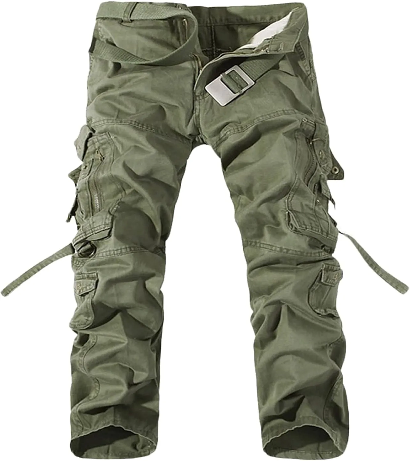 Men's Heavyweight Cargo Pants Casual Military Cargo Trousers Baggy Camo Work Trousers with Multi Pockets (No Belt)