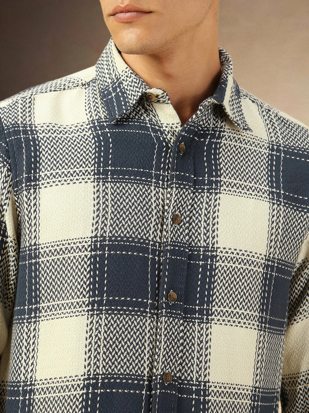 Men's Navy Checks Full Sleeves Casual Flannel Shacket