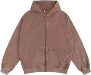 Mens Oversized Hoodies Unisex Vintage Hoodies Zip Up Acid Wash Sweatshirt for Men Heavyweight