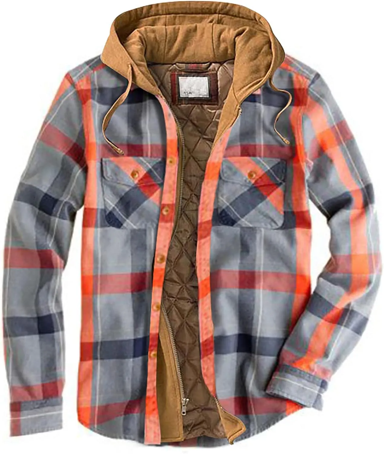 Men's Plaid Flannel Shirt Jacket Warm Hoodie Quilted Lined Hipster Fleece Plaid Jacket Flannel Sherpa Vintage Coats