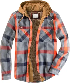 Men's Plaid Flannel Shirt Jacket Warm Hoodie Quilted Lined Hipster Fleece Plaid Jacket Flannel Sherpa Vintage Coats