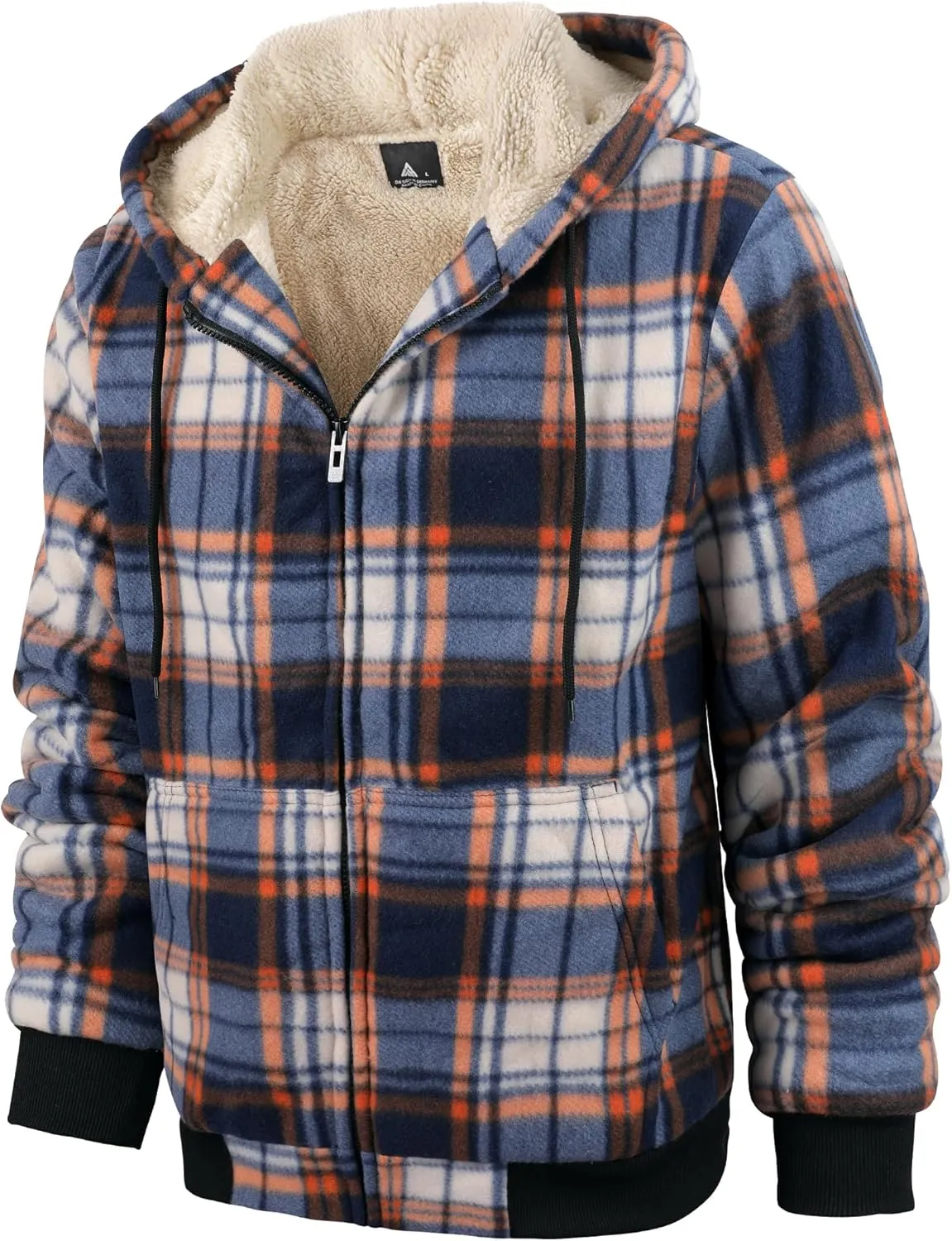 Mens Plaid Hoodies Winter Zip Up Fleece Jacket Sherpa Fleece Lined Warm Flannel Jacket Coat