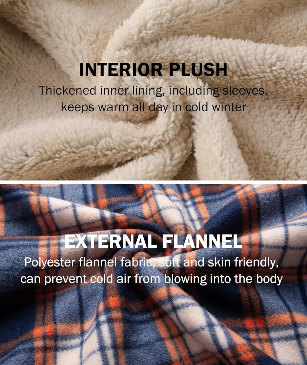 Mens Plaid Hoodies Winter Zip Up Fleece Jacket Sherpa Fleece Lined Warm Flannel Jacket Coat