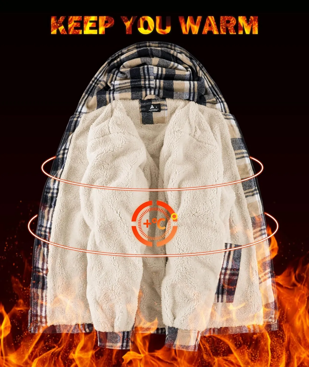 Mens Plaid Hoodies Winter Zip Up Fleece Jacket Sherpa Fleece Lined Warm Flannel Jacket Coat