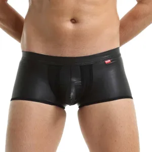 Mens Sexy Leather Shorts Fashion Smooth Boxer Briefs Friendly Hipster Underwears