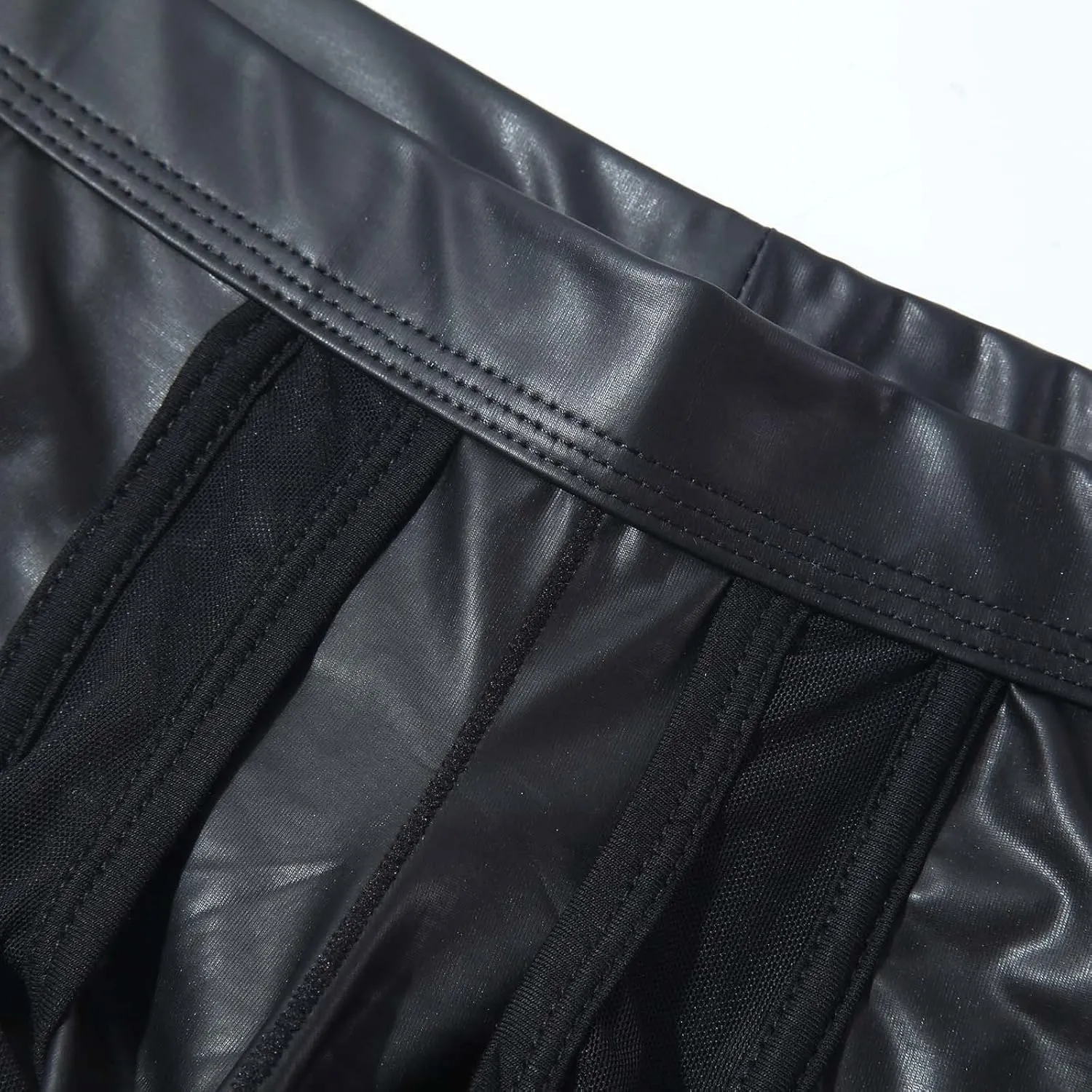 Mens Sexy Leather Shorts Fashion Smooth Boxer Briefs Friendly Hipster Underwears