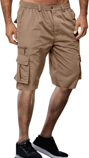 Mens Shorts Cargo Dress for Men Linen Summer Wear Woodland Camouflag Elastic Waist Khaki Dropped Shoulders