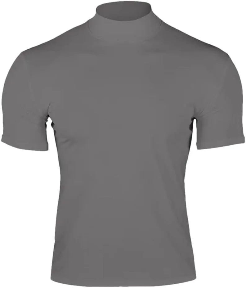 Men's Sport Mock Neck Short Sleeve Compression T-Shirt Quick Dry Elastic Tight Tee