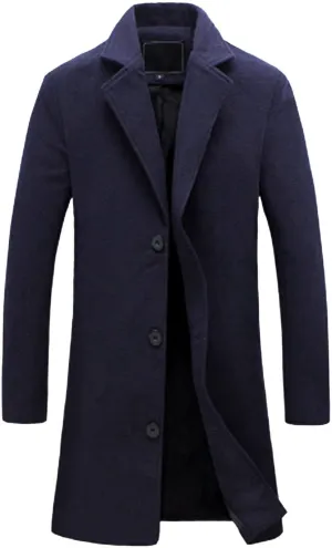 Men's Trench Coat Slim Fit Notch Lapel Single Breasted Top Coat Winter Warm Cotton Business Long Jacket Overcoat