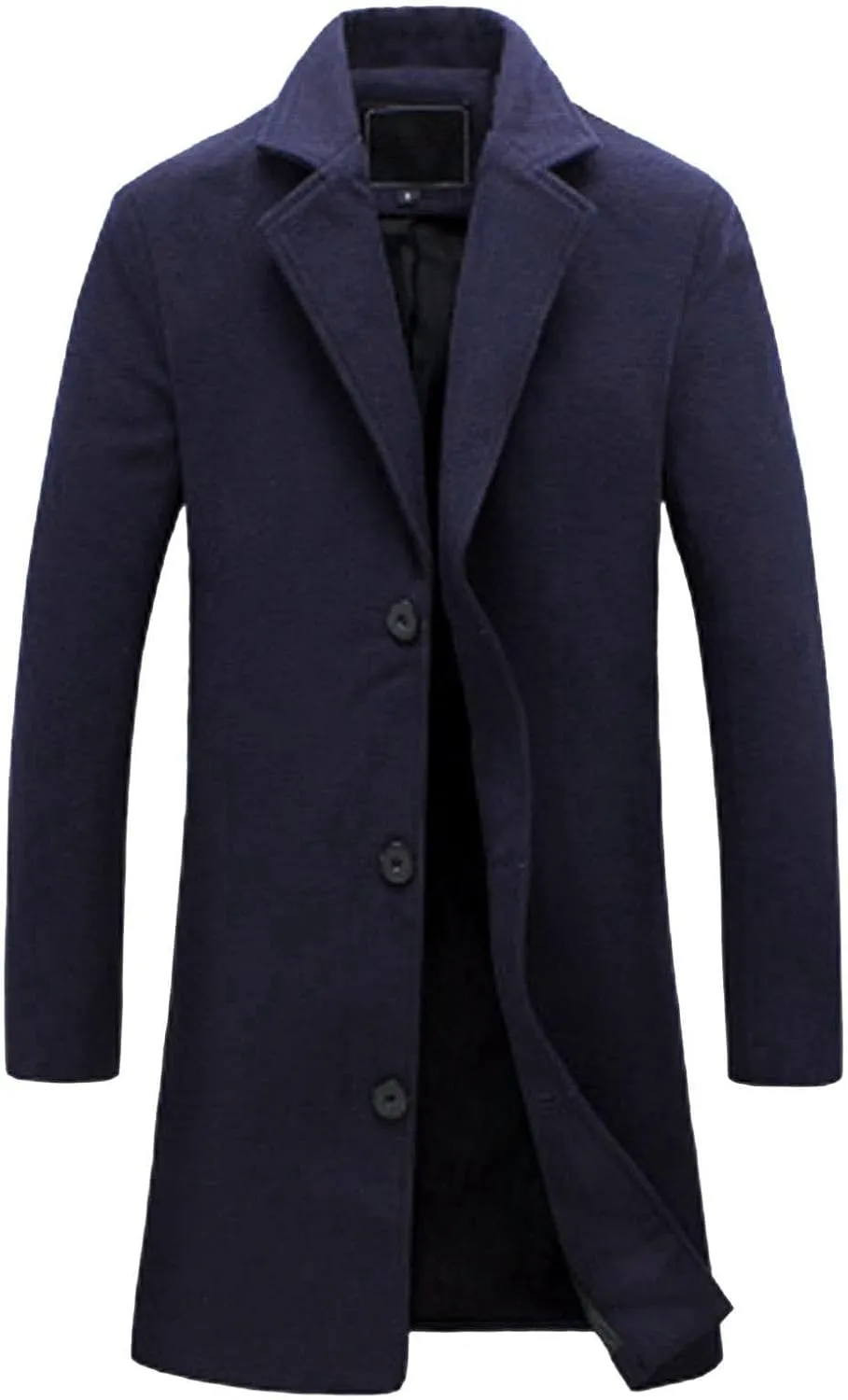 Men's Trench Coat Slim Fit Notch Lapel Single Breasted Top Coat Winter Warm Cotton Business Long Jacket Overcoat