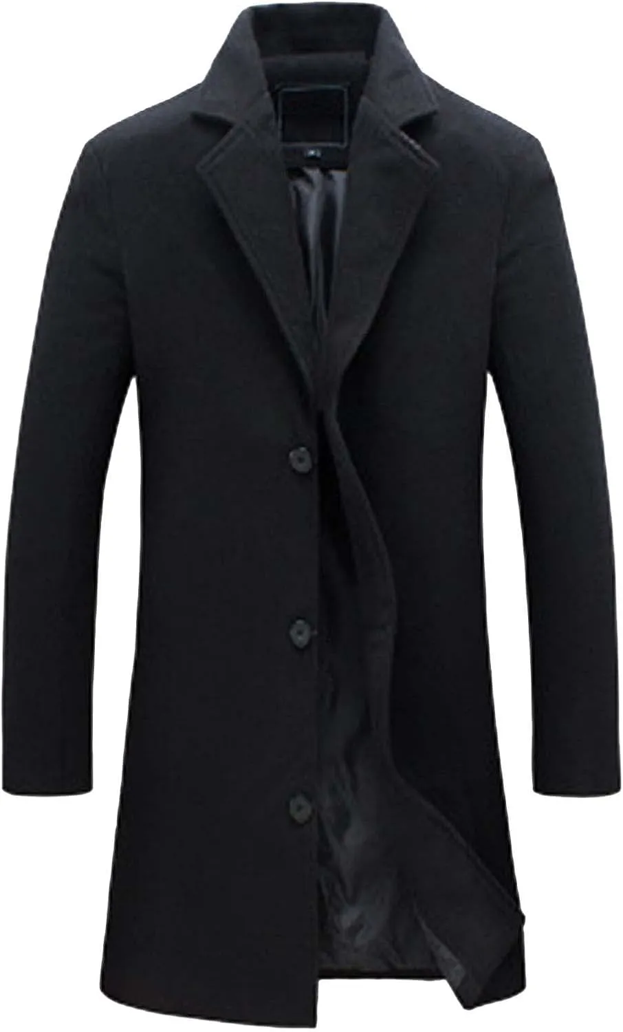 Men's Trench Coat Slim Fit Notch Lapel Single Breasted Top Coat Winter Warm Cotton Business Long Jacket Overcoat