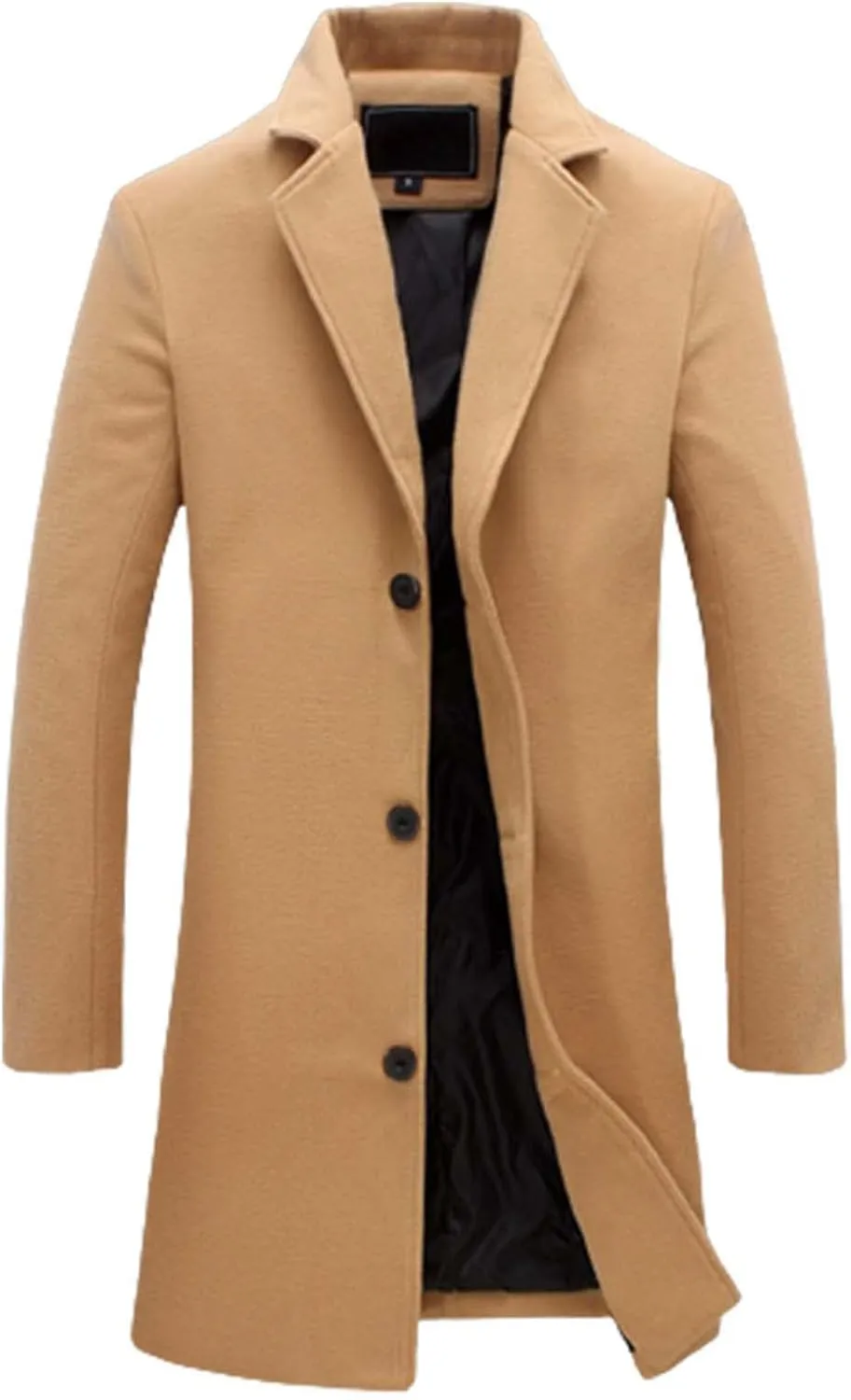 Men's Trench Coat Slim Fit Notch Lapel Single Breasted Top Coat Winter Warm Cotton Business Long Jacket Overcoat