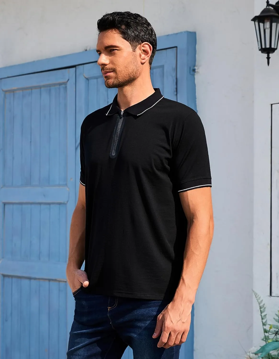 Merino Wool Polo Shirts for Men for Work Sport, Lightweight Breathable Moisture Wicking Mens Polo Shirt Short Sleeve