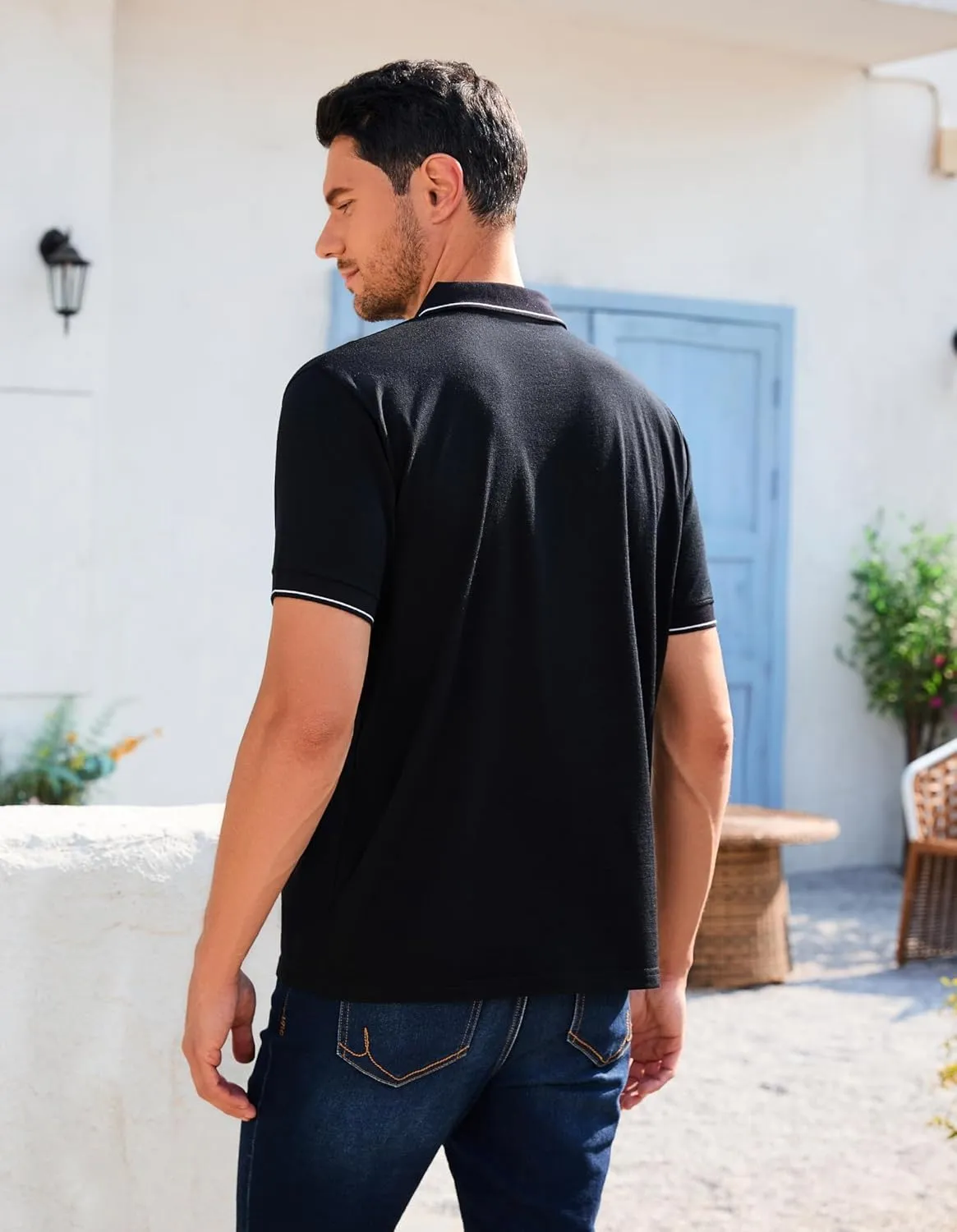 Merino Wool Polo Shirts for Men for Work Sport, Lightweight Breathable Moisture Wicking Mens Polo Shirt Short Sleeve