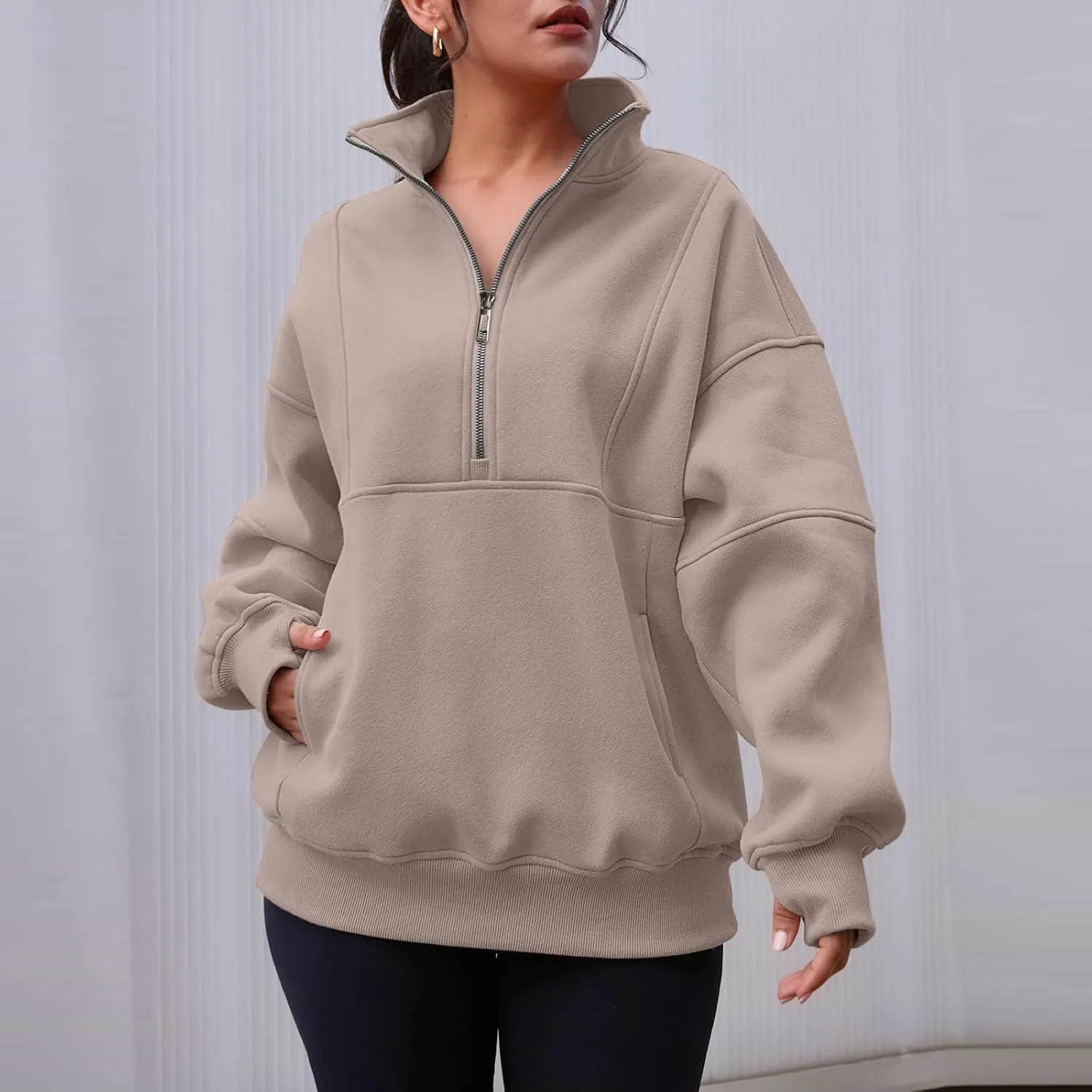 midelxp Half Zip Sweatshirt Women Fleece Oversized Hoodies Trendy Long Sleeve Quarter Zip Pullover Thumb Hole Winter Clothes