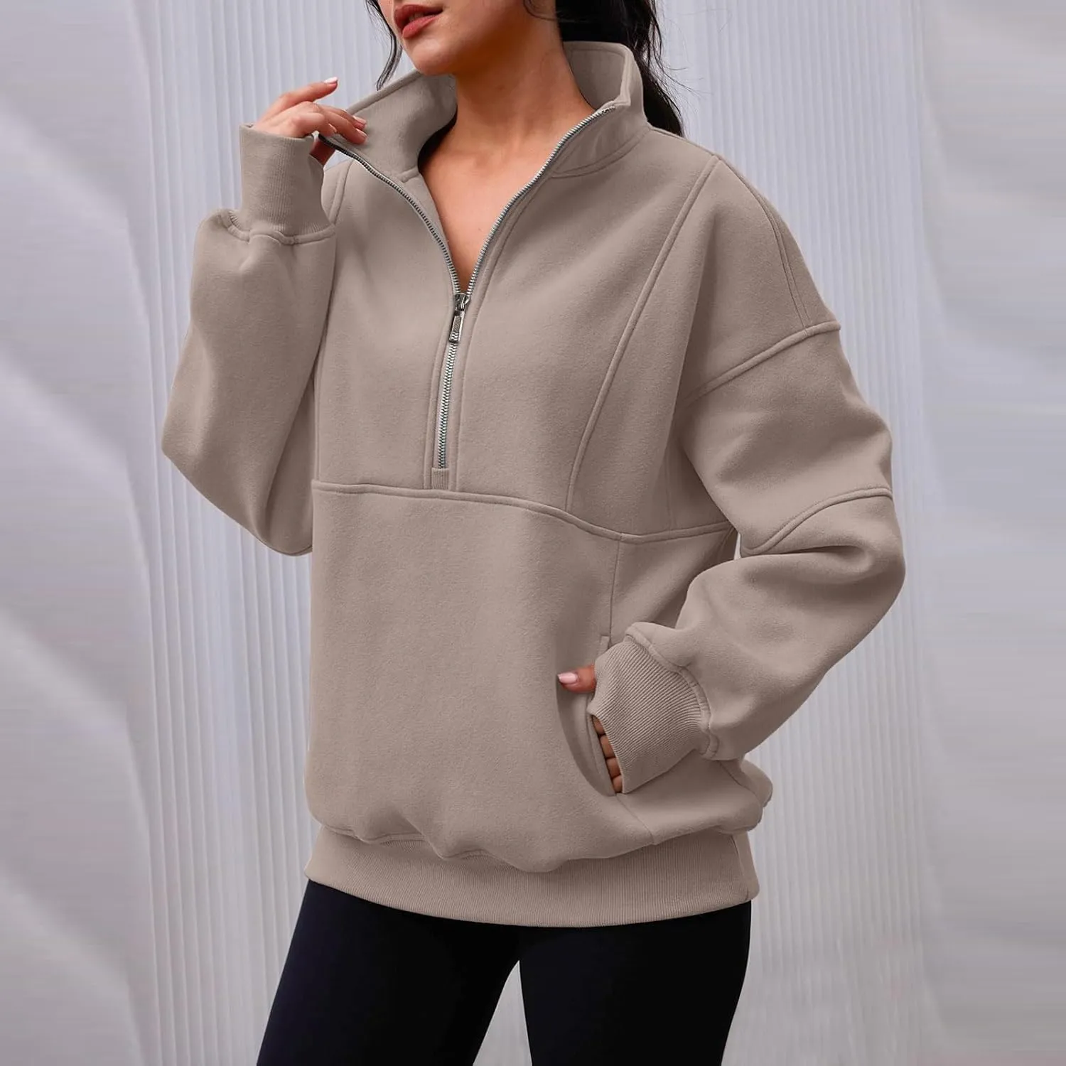 midelxp Half Zip Sweatshirt Women Fleece Oversized Hoodies Trendy Long Sleeve Quarter Zip Pullover Thumb Hole Winter Clothes