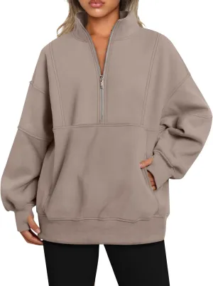midelxp Half Zip Sweatshirt Women Fleece Oversized Hoodies Trendy Long Sleeve Quarter Zip Pullover Thumb Hole Winter Clothes