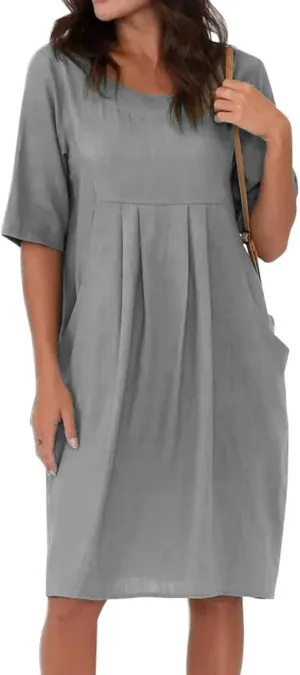Midi Dresses for Women Summer Short Sleeve Crewneck Loose Fit Midi Dress Plus Size Ruffle Waist Sundress