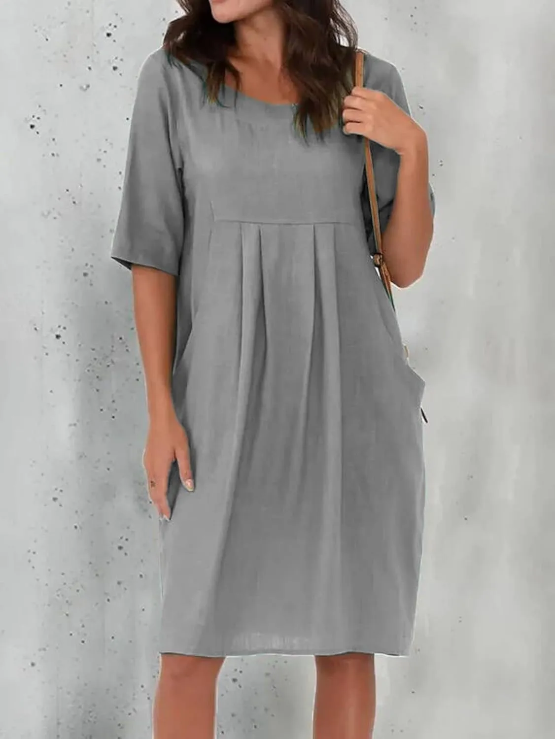 Midi Dresses for Women Summer Short Sleeve Crewneck Loose Fit Midi Dress Plus Size Ruffle Waist Sundress