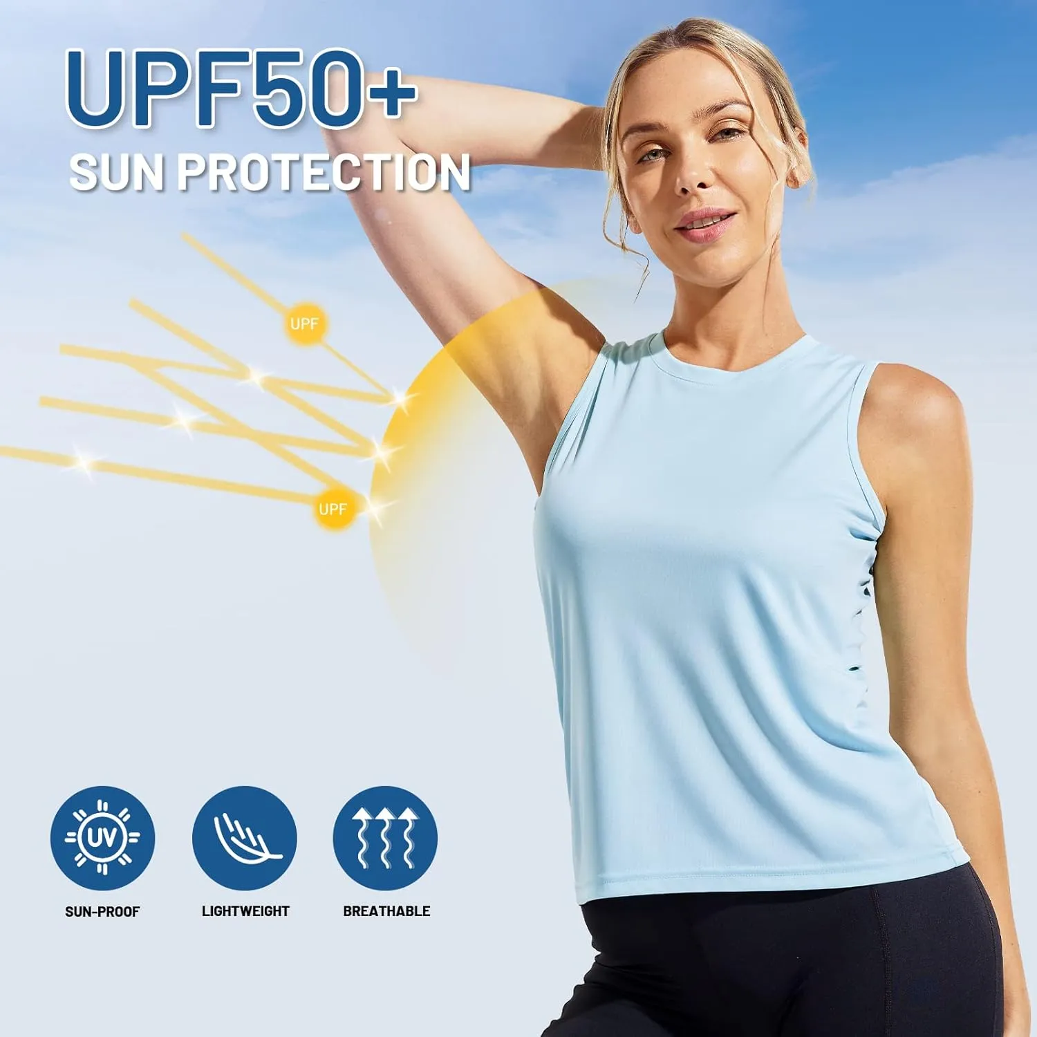 MIER Women's Sleeveless Workout Shirts UPF 50 Sun Protection Running Gym Tank Top Dry Fit Exercise Tennis Muscle Tee