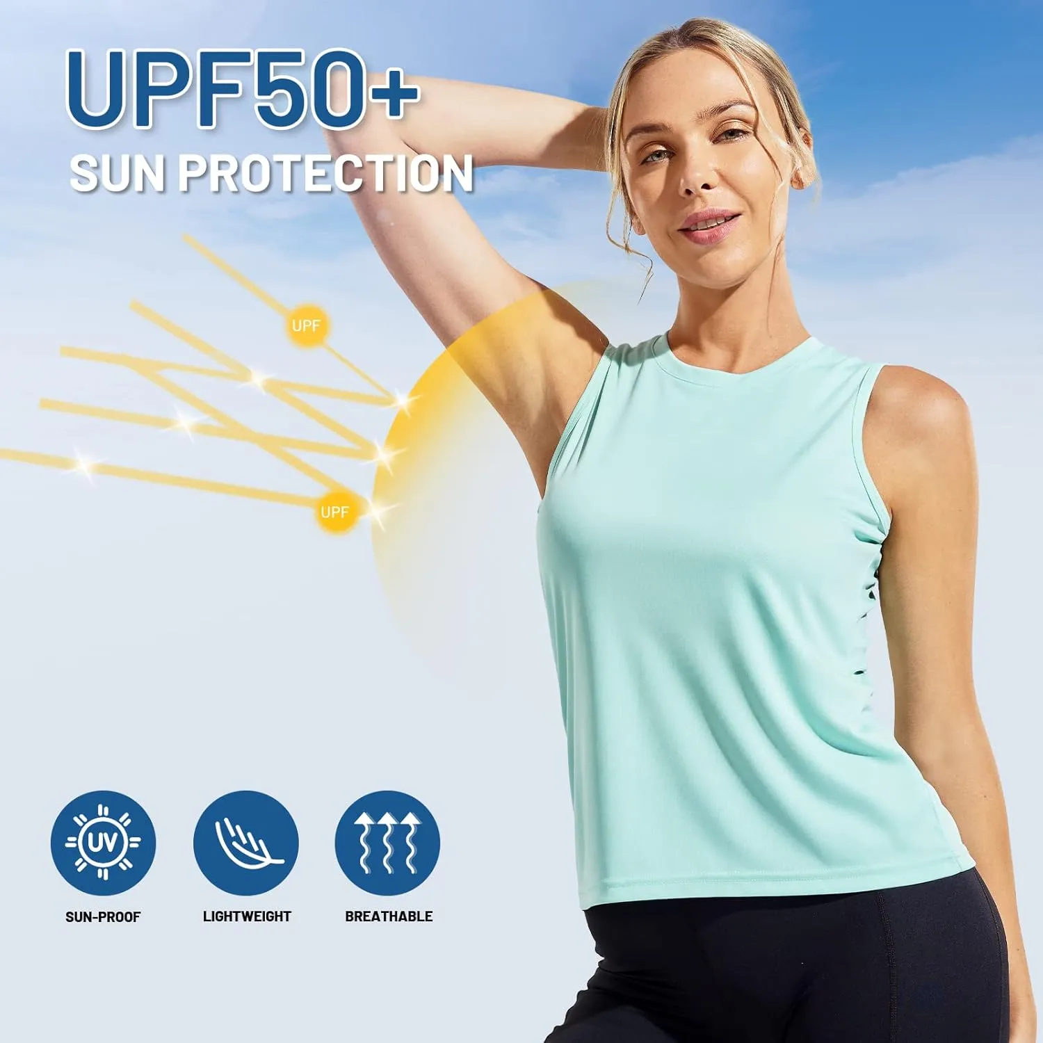 MIER Women's Sleeveless Workout Shirts UPF 50 Sun Protection Running Gym Tank Top Dry Fit Exercise Tennis Muscle Tee