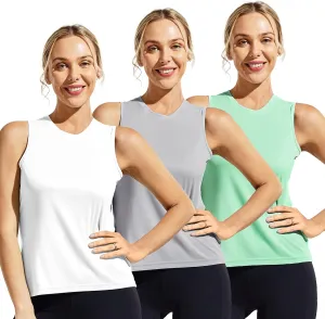 MIER Women's Sleeveless Workout Shirts UPF 50 Sun Protection Running Gym Tank Top Dry Fit Exercise Tennis Muscle Tee