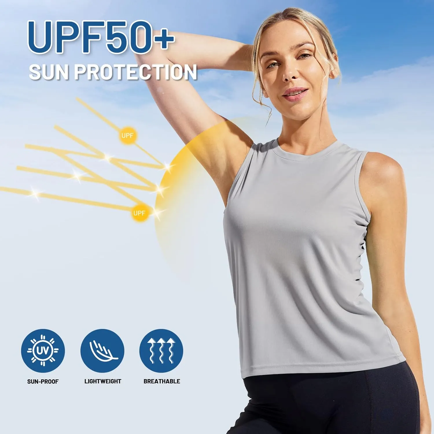 MIER Women's Sleeveless Workout Shirts UPF 50 Sun Protection Running Gym Tank Top Dry Fit Exercise Tennis Muscle Tee