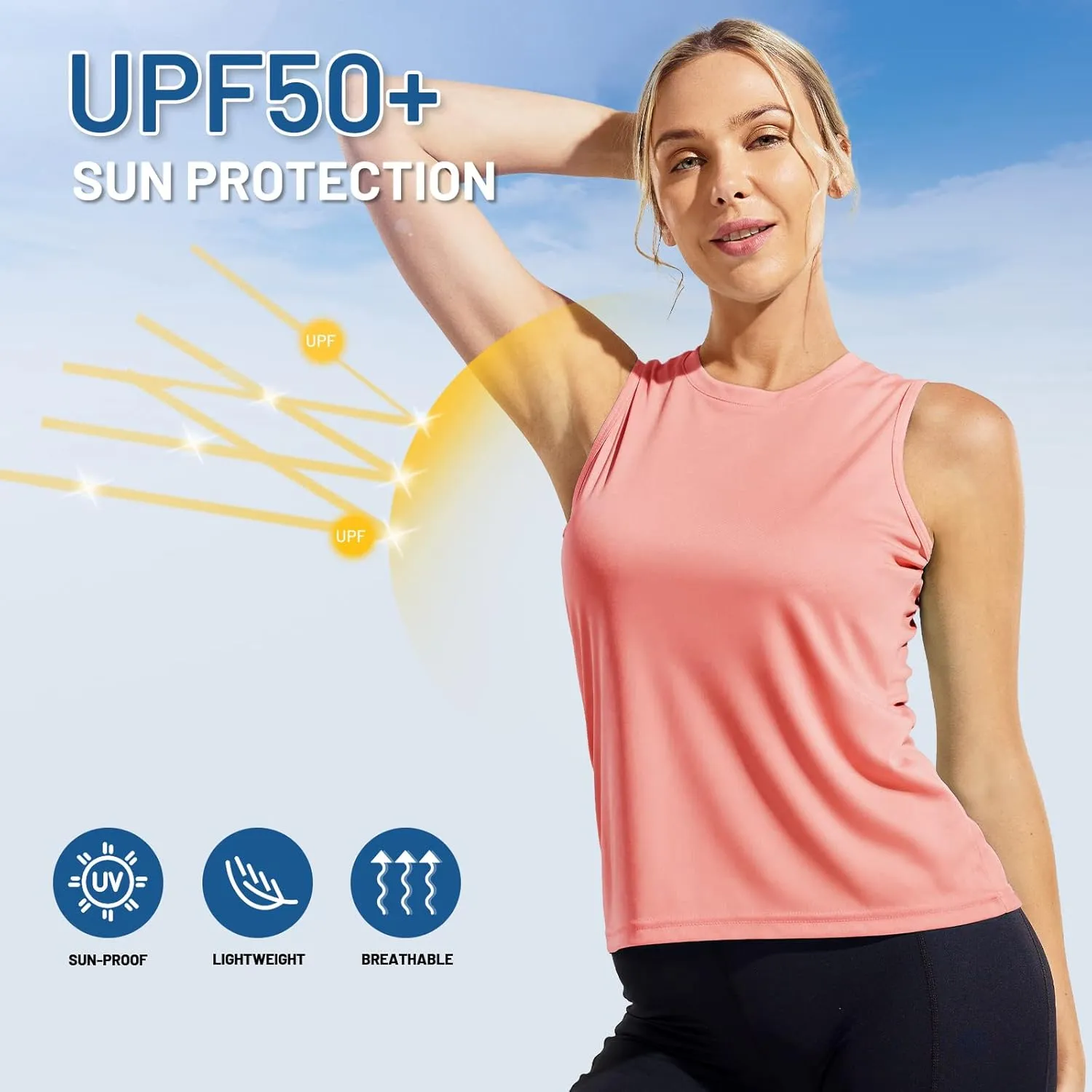 MIER Women's Sleeveless Workout Shirts UPF 50 Sun Protection Running Gym Tank Top Dry Fit Exercise Tennis Muscle Tee