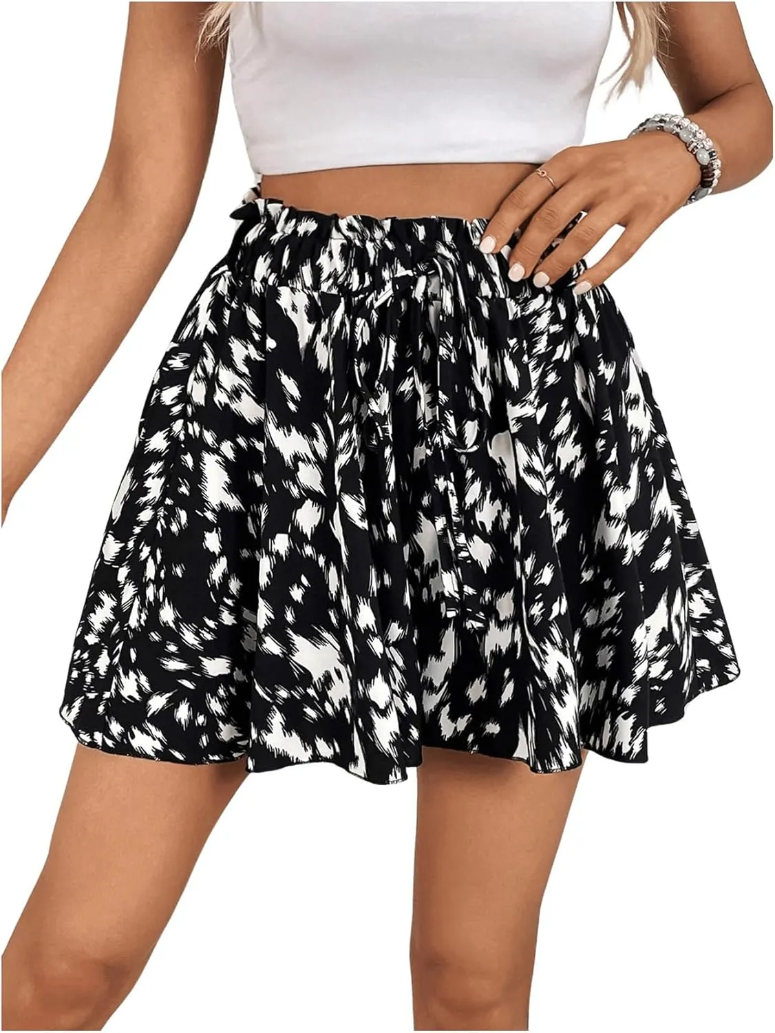 Milumia Women's Ditsy Floral Elastic Waist Skort Ruffle Hem Boho Short Skirt Skorts