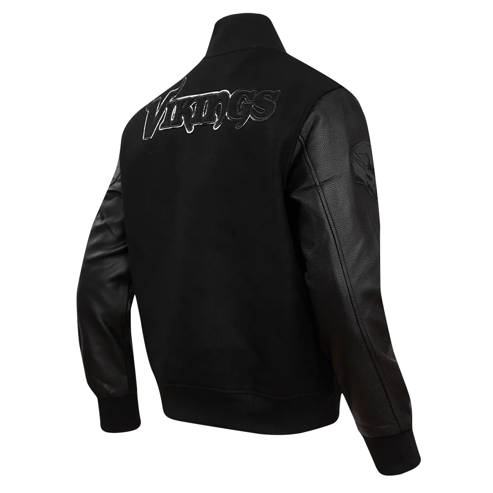 MINNESOTA VIKINGS TRIPLE BLACK MEN'S WOOL VARSITY JACKET (TRIPLE BLACK MEN'S)