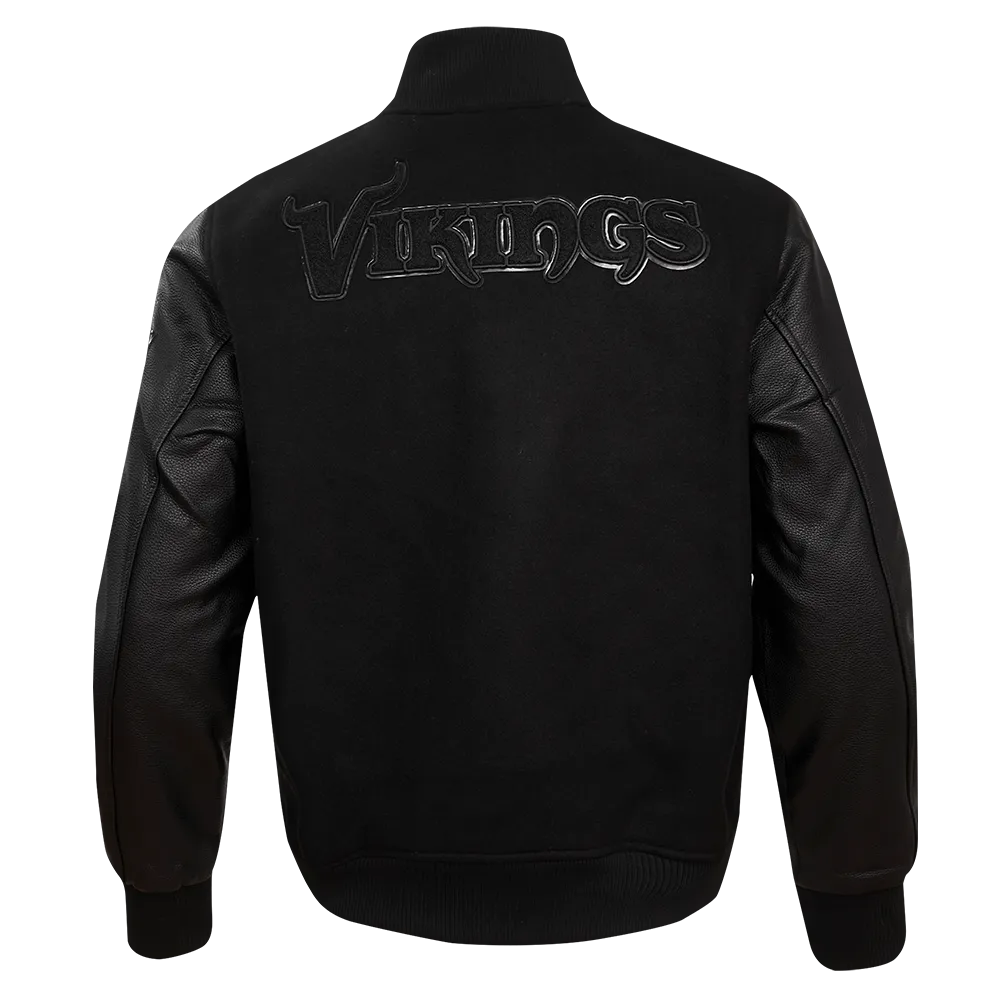 MINNESOTA VIKINGS TRIPLE BLACK MEN'S WOOL VARSITY JACKET (TRIPLE BLACK MEN'S)