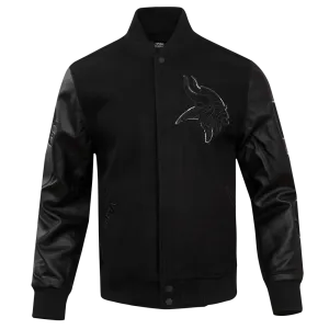 MINNESOTA VIKINGS TRIPLE BLACK MEN'S WOOL VARSITY JACKET (TRIPLE BLACK MEN'S)
