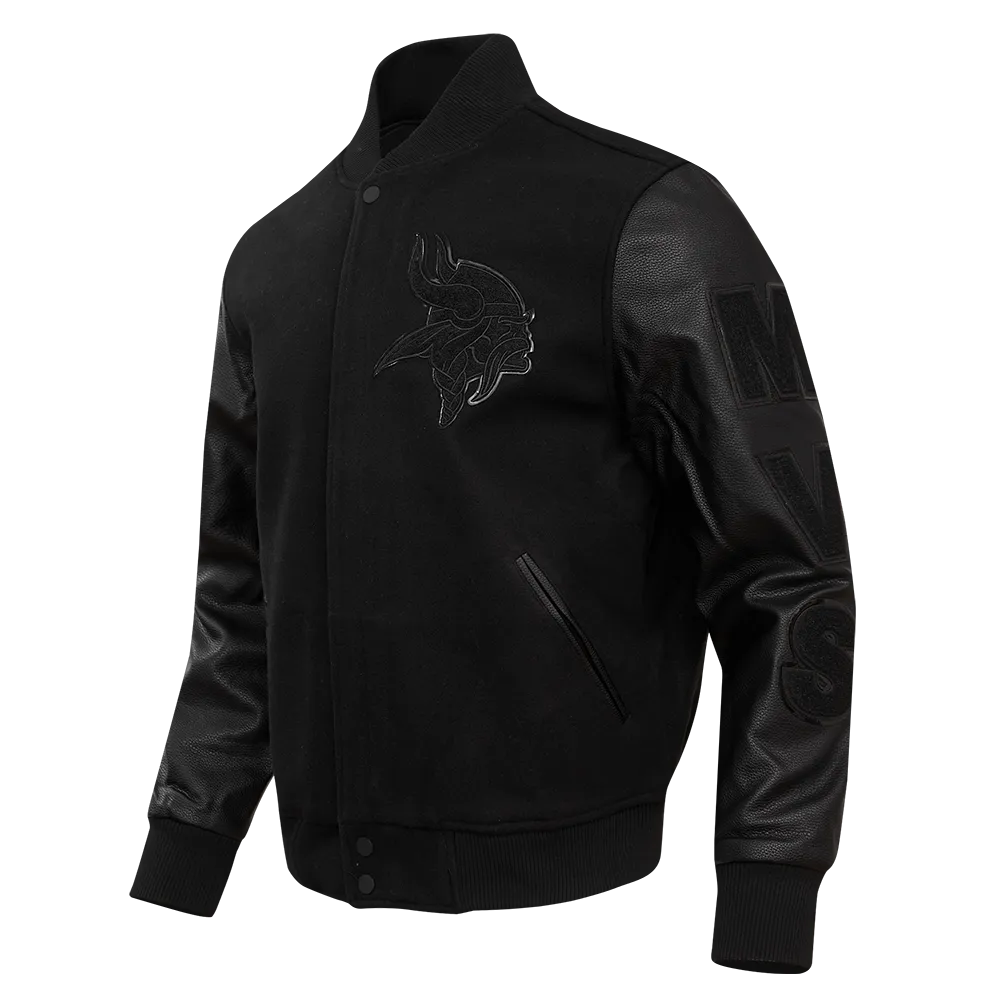 MINNESOTA VIKINGS TRIPLE BLACK MEN'S WOOL VARSITY JACKET (TRIPLE BLACK MEN'S)