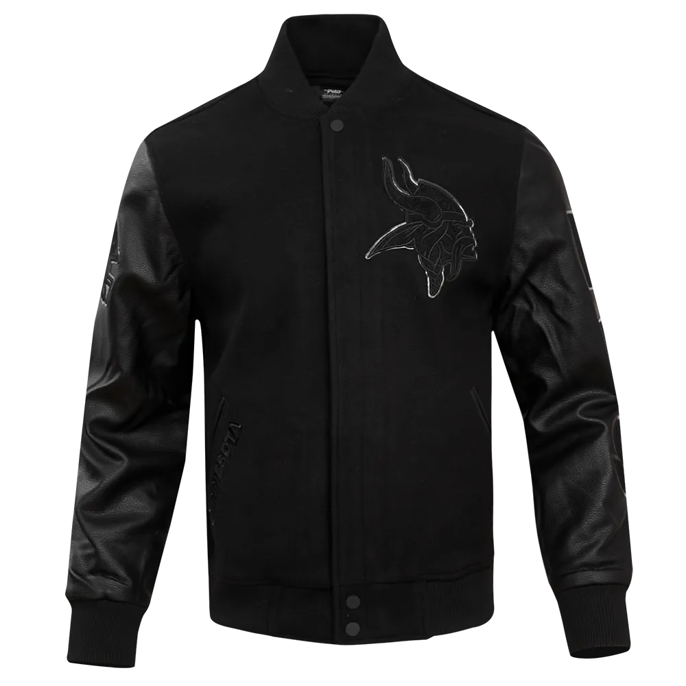 MINNESOTA VIKINGS TRIPLE BLACK MEN'S WOOL VARSITY JACKET (TRIPLE BLACK MEN'S)