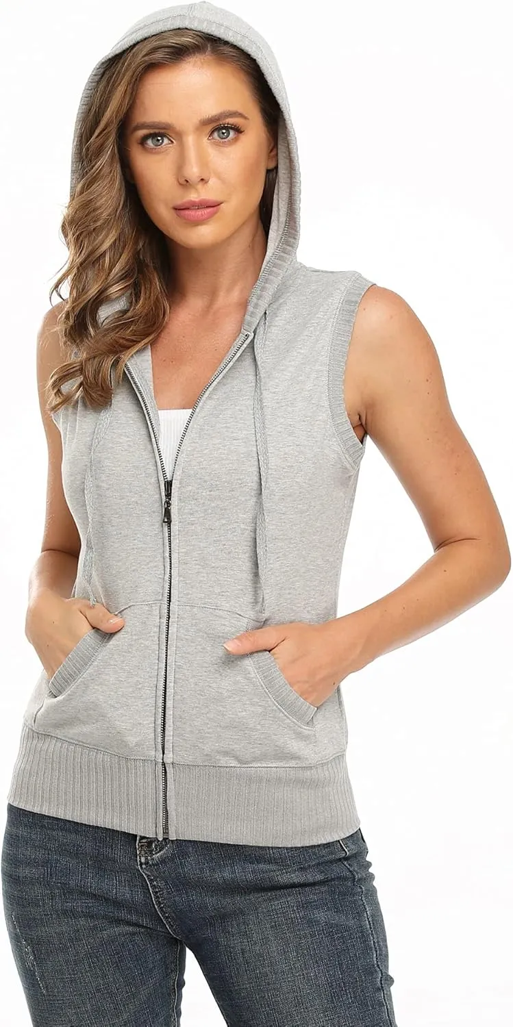 MISS MOLY Women's Sleeveless Hoodies Sweatshirt Basic Solid Zip Up Vest Hoodie