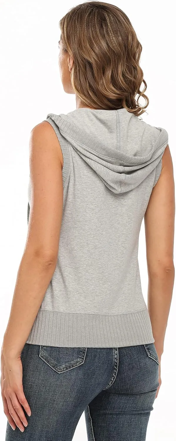 MISS MOLY Women's Sleeveless Hoodies Sweatshirt Basic Solid Zip Up Vest Hoodie