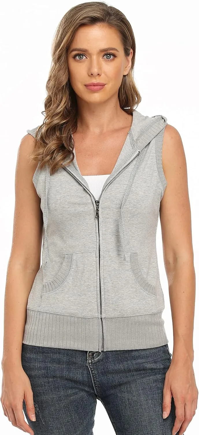 MISS MOLY Women's Sleeveless Hoodies Sweatshirt Basic Solid Zip Up Vest Hoodie