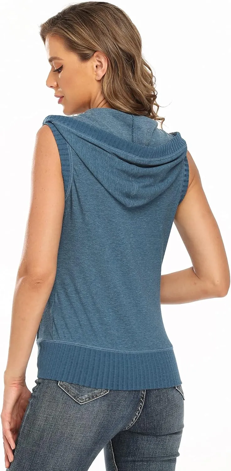 MISS MOLY Women's Sleeveless Hoodies Sweatshirt Basic Solid Zip Up Vest Hoodie