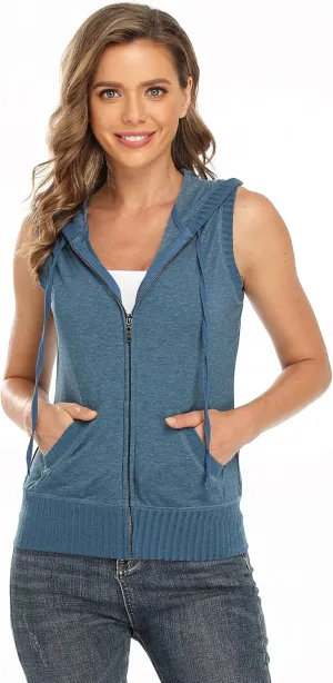 MISS MOLY Women's Sleeveless Hoodies Sweatshirt Basic Solid Zip Up Vest Hoodie