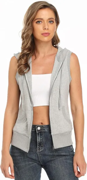 MISS MOLY Women's Sleeveless Hoodies Sweatshirt Basic Solid Zip Up Vest Hoodie