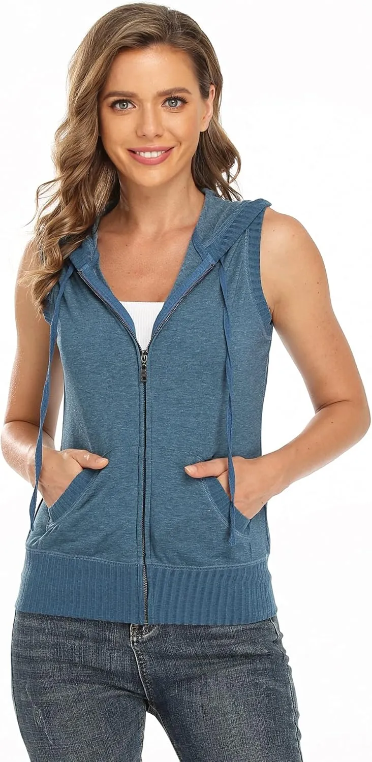 MISS MOLY Women's Sleeveless Hoodies Sweatshirt Basic Solid Zip Up Vest Hoodie