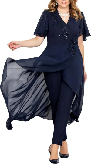 Mother of The Bride Pant Suits Lace Pant Suits for Women Dressy Wedding V Neck Pant Suit for Wedding Guest Women
