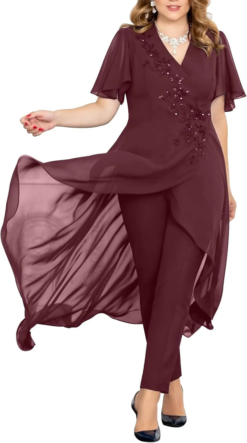 Mother of The Bride Pant Suits Lace Pant Suits for Women Dressy Wedding V Neck Pant Suit for Wedding Guest Women